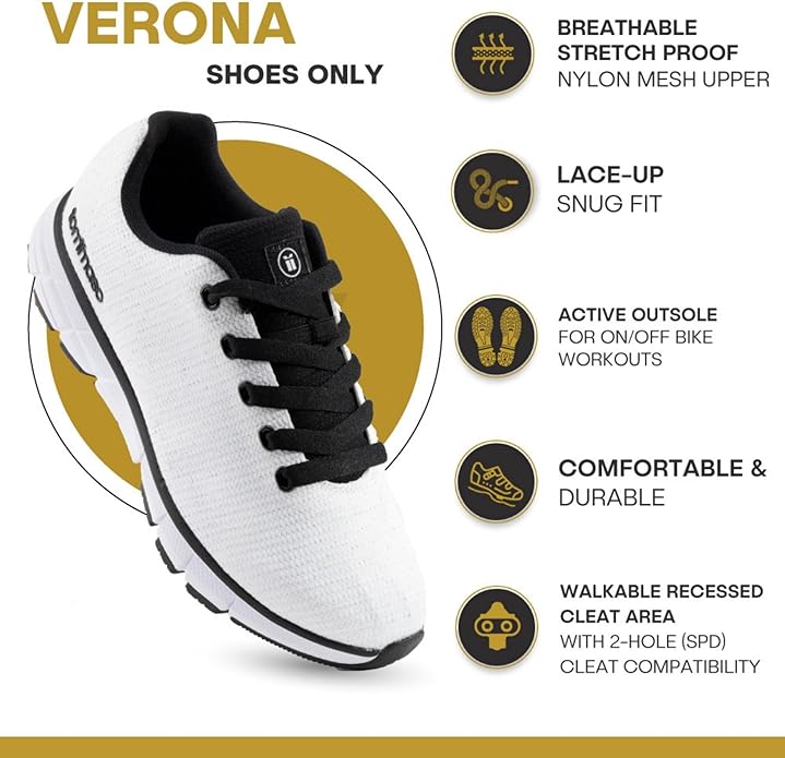 Tommaso Women's Cycling Shoes with Pre-Installed SPD Cleats — Easy to Walk-in Ventilated SPD Cycling Shoes for Women's Spin Classes and Indoor Bikes — Comfortable on Foot and Toebox.
