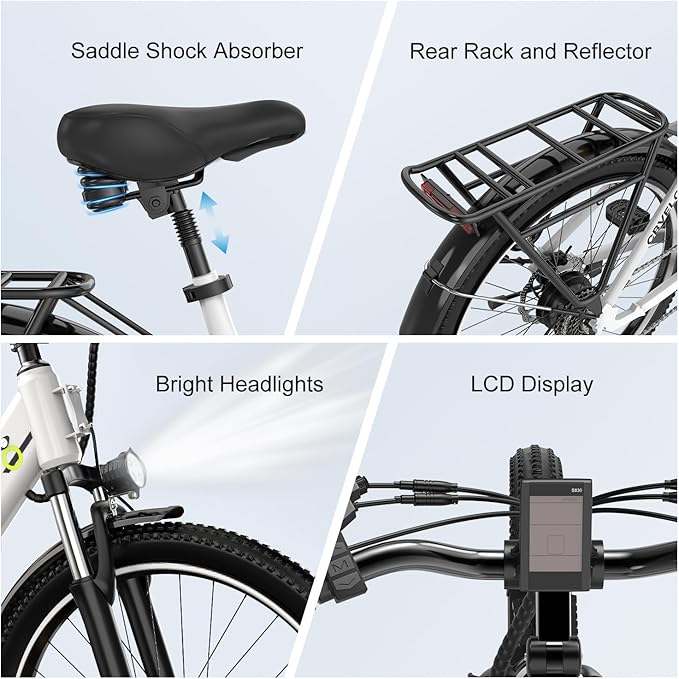 1000 Peak Electric Bike for Adults,up 80 Miles Removable Battery Ebike, 26" Electric E Bike with 7-Speed,Adult Electric Bicycles for Commute Beach Snow White Womens All Terrain