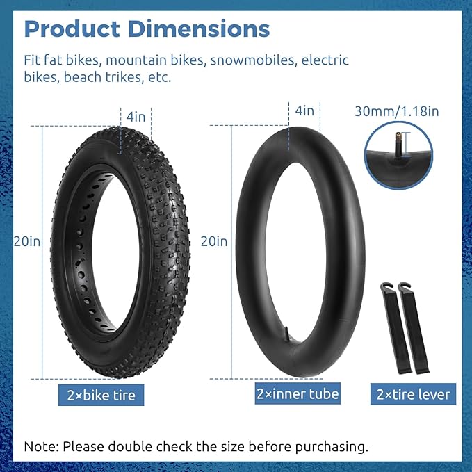 20x4.0 Fat Tire and Tube, Folding 100-406/20 x 4 Fat Tire Puncture Resistant with Ebike Tires 20x4 Inner Tube, 20 Inch Fat Tires for Snow, Beach, Mountain