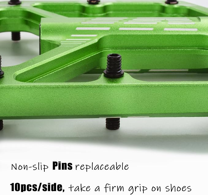 MTB Pedals Flat, Gravel Bike Pedals Flat, Light CNC Aluminum Alloy Platform Pedal w 3 Bearings Cr-Mo Spindle, Grippy Bicycle Pedals w 16pcs Pins, Mountain Bike Pedals Adult Child BMX Bike 9/16"