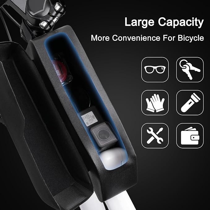 MOSISO Bike Frame Bag Top Tube Bike Bag, Waterproof Bicycle Front Frame Bags with Magnetic Flap Buckle Lock, Cycling Accessories Tools Storage Pouch for Road Mountain Cycling, Black