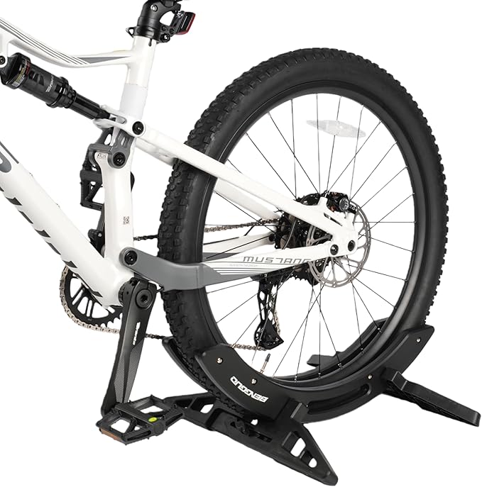 Bike Rack & Floor Stand – Heavy-Duty Adjustable Bicycle Stand for Garage/Home, 20-29" Road/MTB/BMX/Commuter/Kids Bike, 1-Bike Indoor Parking Rack, Black