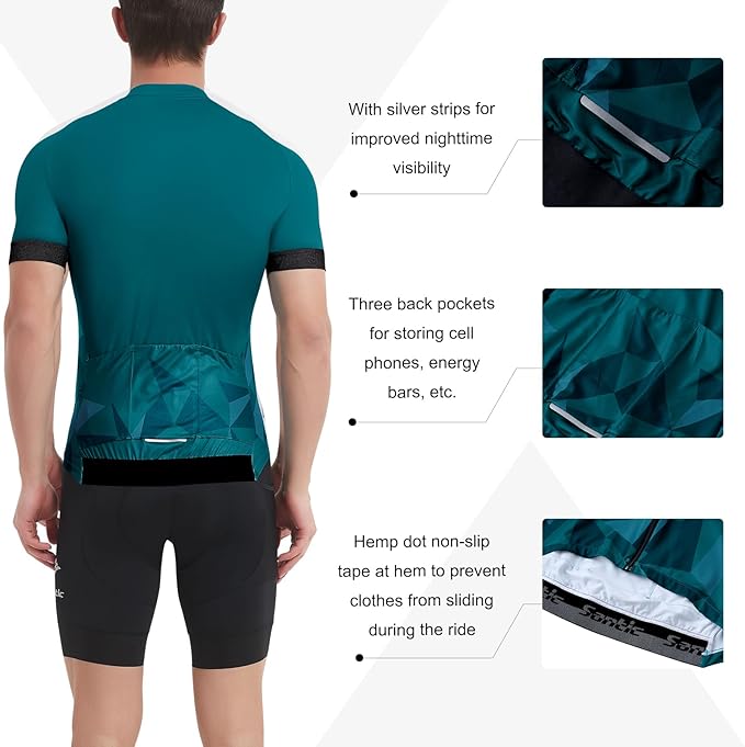 Santic Men’s Cycling Jersey Short Sleeve Bike Shirts for Men Bicycle Jacket with Pockets Breathable & Quick Dry Yorkson