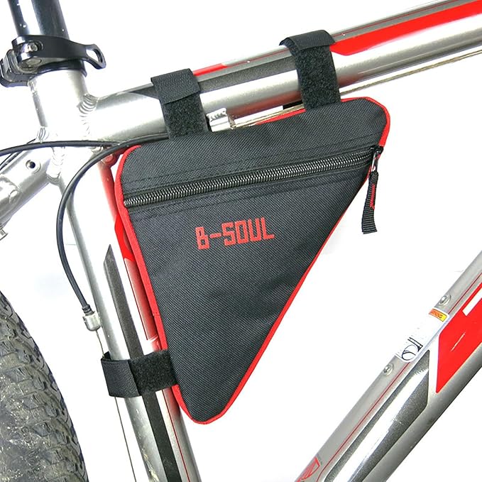Bike Frame Storage Bag, Top Tube Bag for Phone, Triangle Bags, Bicycle Storage Pouch, Bicycle Triangle Bags Strap-On Under Seat Tool Accessories Pouch, with 1 Metal Tire File, 6 Bike Tire Patches