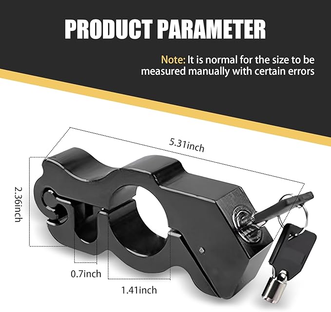 1 PC Motorcycle 5.32" x 2.36" Handlebar Brake Lock, Alloy Anti-Theft Waterproof Rust-Proof Roller Pin Lock Handlebar Lock, Modification Repair Accessory for Motorcycles, Bicycles (Black)
