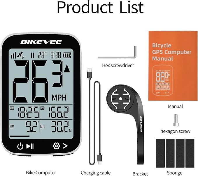 Bike Speedometer GPS Wireless Cycling Computer – Auto Start/Stop, Auto Backlight, Waterproof Bicycle Odometer MPH KM/H, 2.4" LCD Display