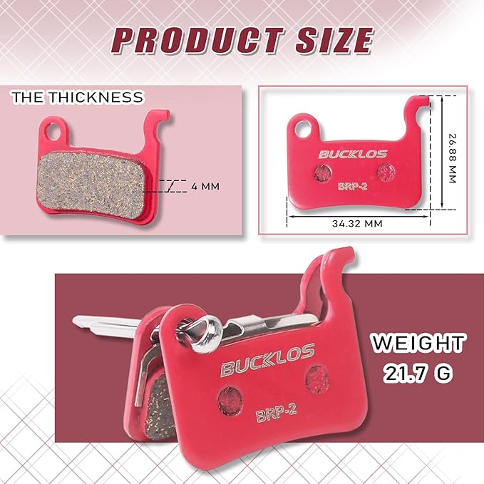 BUCKLOS Bike Disc Brake Pads - Bicycle Disk Brake Pads for Zoom/Shimano Deore XT XTR LX SLX Hone Alfine Saint for Ebike/Mountain Bike/Electric Bike/Road/Scooter