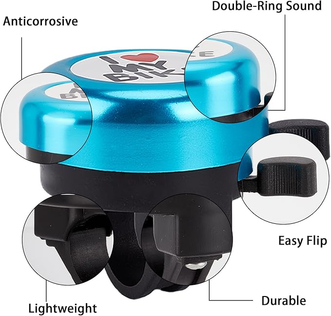 CREATCABIN I Love My Bike Bicycle Bell Aluminum Alloy Bike Bells Ring Round Pink Loud Sound Cycling Handlebars Bells with 4Pcs Resin Stickers