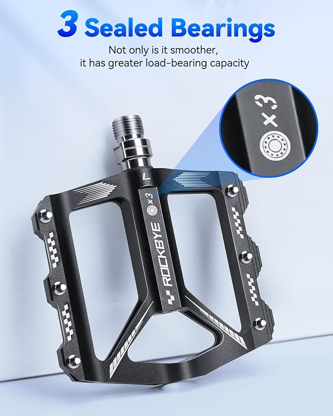 Bike Pedals- 9/16" Lightweight Mountain Bike Pedals with 3 Sealed Bearings Non-Slip Wide Platform,Easy Installation Bicycle Pedals for Road Mountain BMX MTB Bike