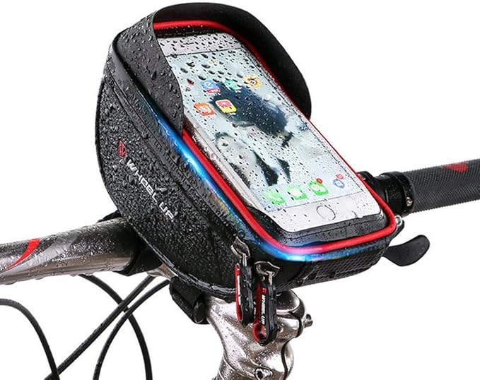 Bike Handlebar Bag, Bicycle Phone Mount, Waterproof Cycling Frame Bags Top Tube Pouch Pannier Bike Phone Holder Stand for iPhone 16 15 14 13 12 11 Pro Max XS XR X 8 Plus Samsung Smartphone Below 6.5''