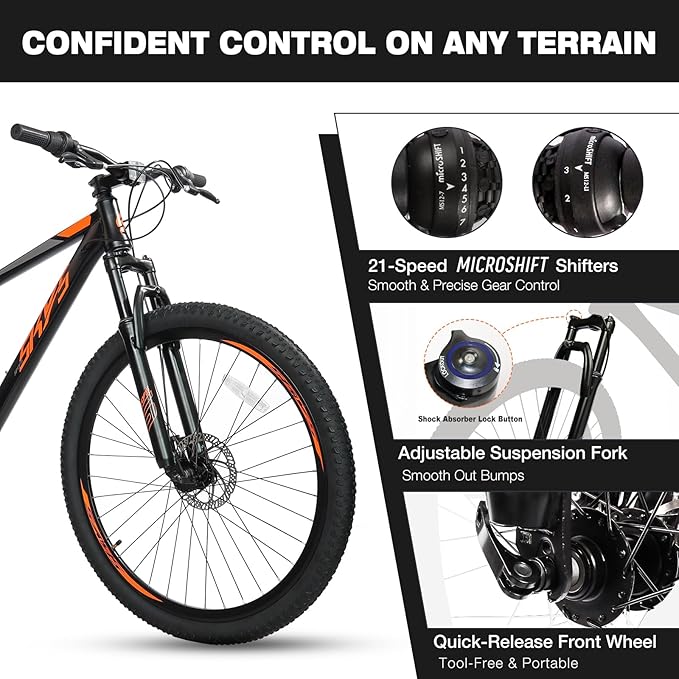 Convend 24/26/27.5" Mountain Bike for Adults, 21-Speed Twist Shifters, Lockout Suspension Fork, Dual Disc Brakes, High-Carbon Steel Frame, All-Terrain Tires, 85% Pre-Assembled