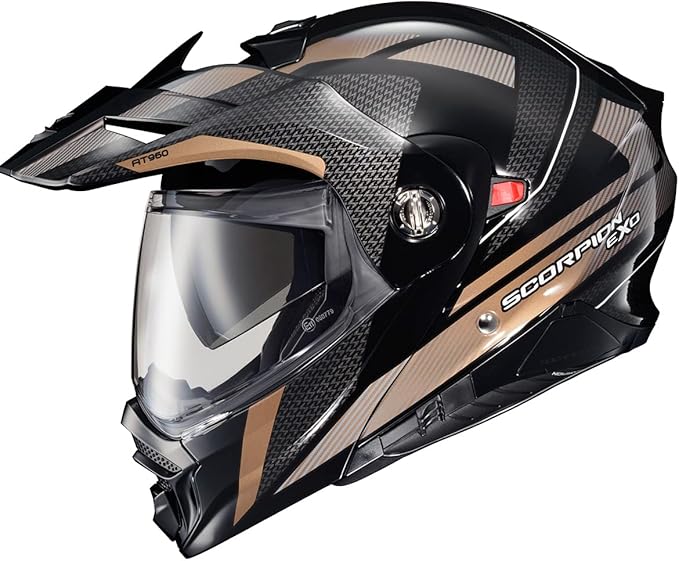 ScorpionEXO AT960 Modular Adventure Street Motorcycle Helmet with Bluetooth Ready Speaker Pockets DOT ECE Approved Hicks (Gold - Small)