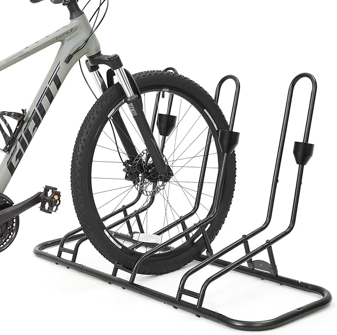 Bike Stand for 3 Bikes, Anti-Collision Design Protects Disc Brake & Derailleur, Waterproof Bike Rack Indoor/Outdoor/Garage Use, Fits Road/Kids/MTB Bicycles with 12"-29" Tires