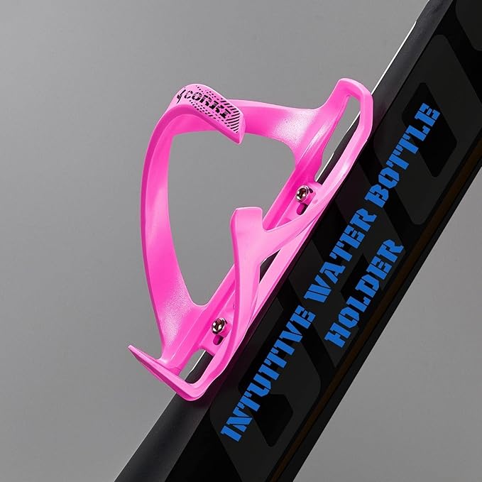 corki Cycles Bike Water Bottle Holder Right Side Load Water Bottle Cage for Road, MTB, Gravel Bicycles Magenta Pink 2 Pack