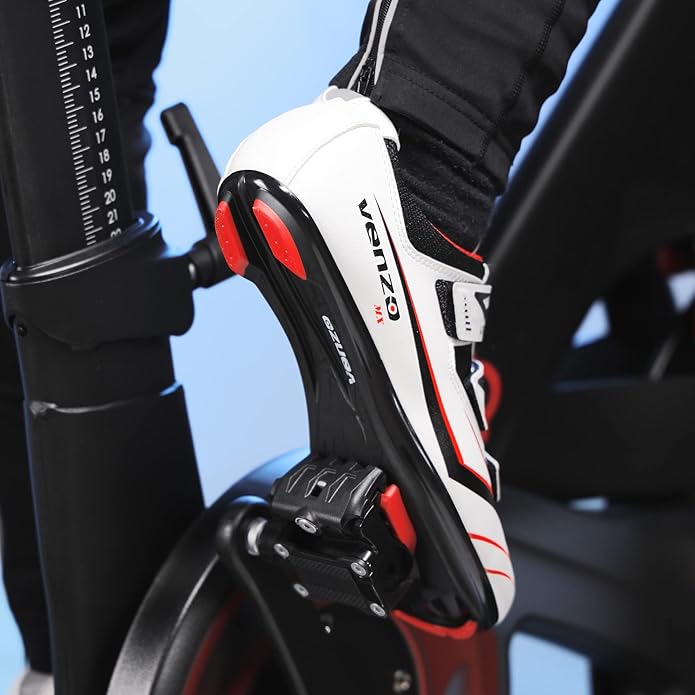 Venzo Bicycle Men's Road Cycling Riding Shoes - 3 Straps - Compatible with Look Delta & for Shimano SPD-SL - Perfect for Road Racing Bikes - White - 14.5 US Men