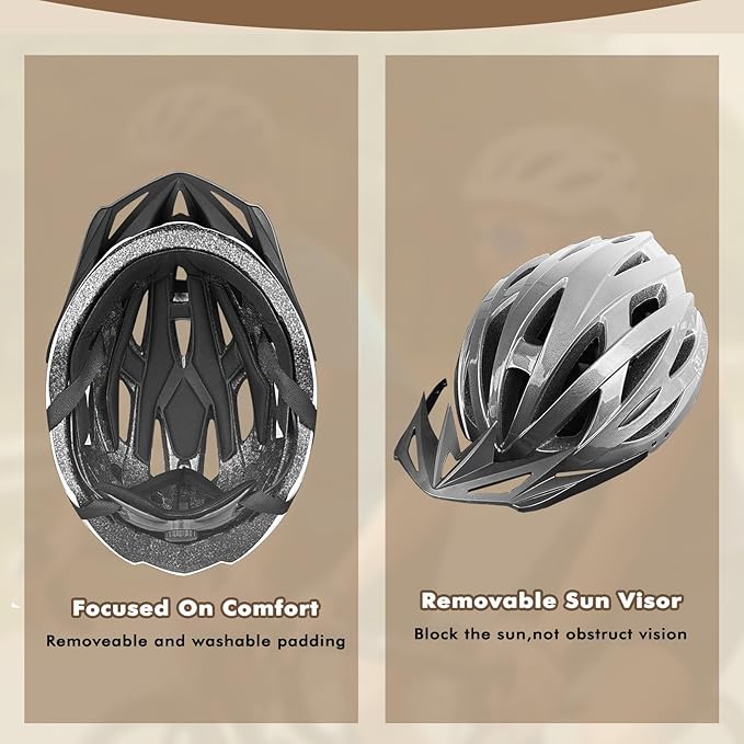 Road Bike Helmet Adult Men & Women, Adjustable Lightweight Design (22-24.5 Inches) - Vented, Removable Visor & Reflective White, for Day and Night Commuting & Sports | CPSC Certified