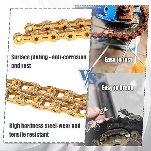 BUCKLOS 6/7/8/9/10/11/12 Speed Bike Chain, High Performance Lightweight Bicycle Chains for Road Bike/Mountain Bike/Ebike,Compatible with Shimano, SRAM, Campagnolo Silver/Gold