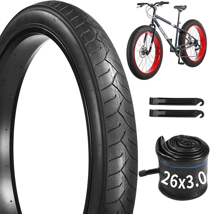 yeesport 26x3.0 Folding Fat Bike Tire with Inner Tube & Levers, 26 Inch Fat Tire Replacement for Mountain Bikes and Ebikes, Commuter Bicycle Tire for City Streets, Beach, Light Off-Road