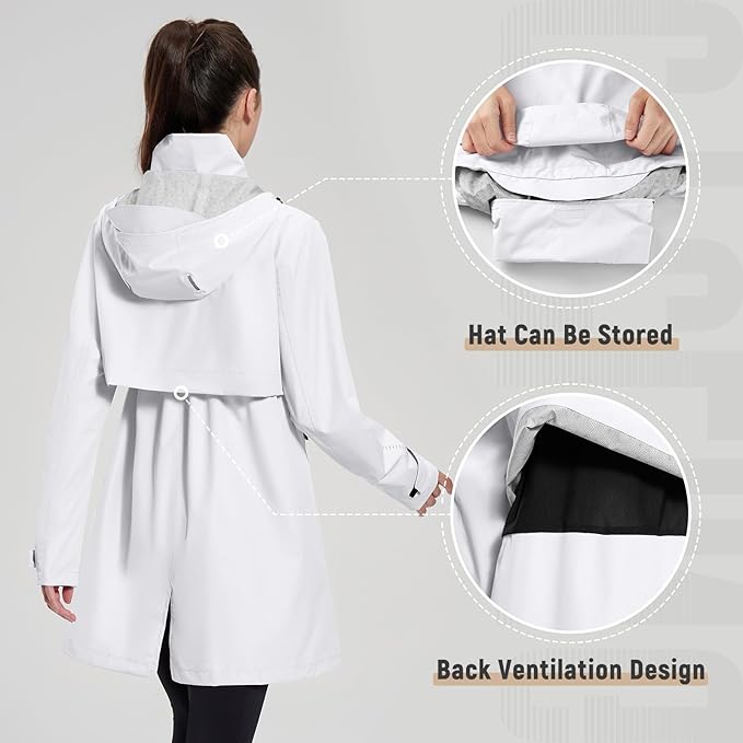 baleaf Women's Long Rain Coat Packable Waterproof Windbreaker Lightweight Cycling Jacket with Hood