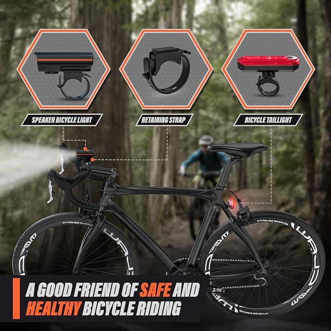 Rechargeable Bike Lights, Ultra Bright Bike Lights for Night Riding, Road Mountain Bike Accessories for Kids Adults - Headlight with Tail Light