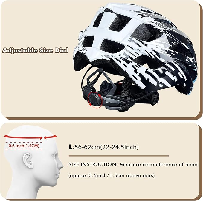 Road Bike Helmet Adult Men & Women, Adjustable Lightweight Design (22-24.5 Inches) - Vented, Removable Visor & Reflective White, for Day and Night Commuting & Sports | CPSC Certified
