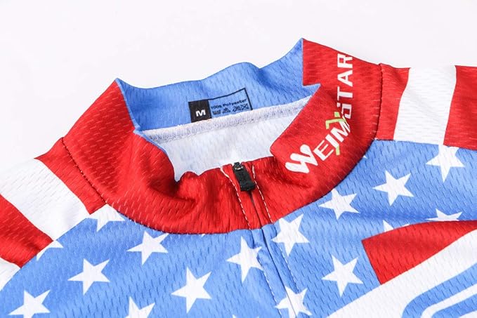 Cycling Jersey Short Sleeve USA Style Bike Tops with Pocket Reflective Stripe
