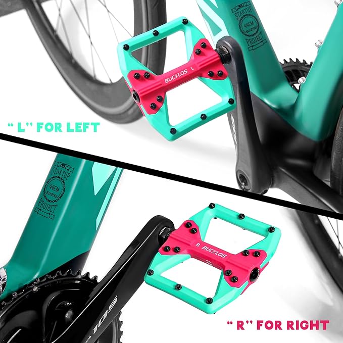 BUCKLOS MTB Flat Pedals Mountain Bike Pedals, 3 Bearings CNC Adult Road Bike Pedals, Bicycle Platform Aluminum Alloy Non-Slip Pedal for Gravel Bike/BMX 9/16"(Black)
