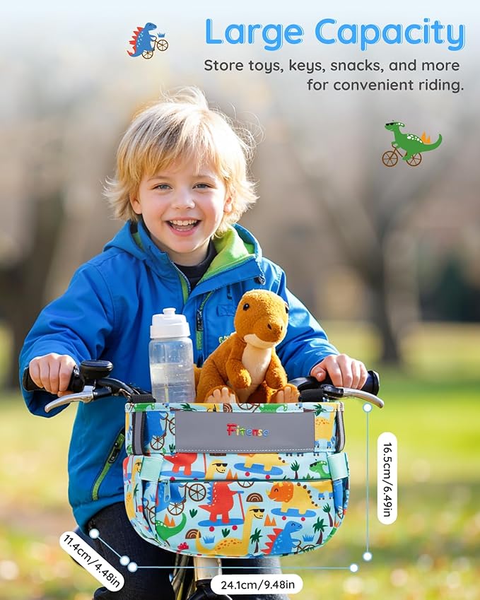 Kids Bike Basket, Bicycle Basket Front Handlebar, Waterproof Cute Fabric Children's Bike Basket, Kids Bike Accessories Fit Most Boys, Girls, Toddlers Bike or Scooter, Easy to Install