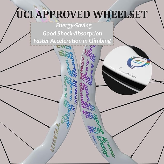 Superteam Carbon Wheelset Disc Brake 700c Road Bike Wheels 45/50/53mm Depth Tubeless Ready Cycling Wheels, for 8-12 Speed Center Lock / 6 Bolt, Thru Axle/QR Type
