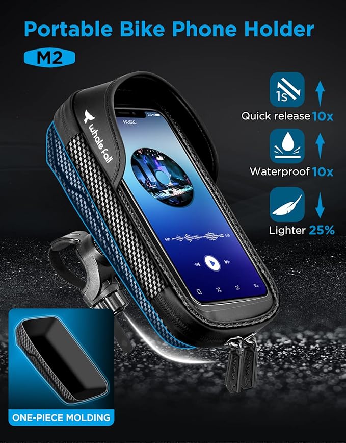 whale falll Bike Handlebar Bag Waterproof, Quick Release Phone Holder Mount with Touchscreen, Stable Shockproof Storage for Daily Commutes & Long Rides, Great Gift for Cyclists, Fits Phones up to 7"