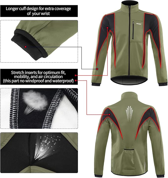 ARSUXEO Winter Warm UP Thermal Softshell Cycling Jacket Windproof Waterproof 15-k