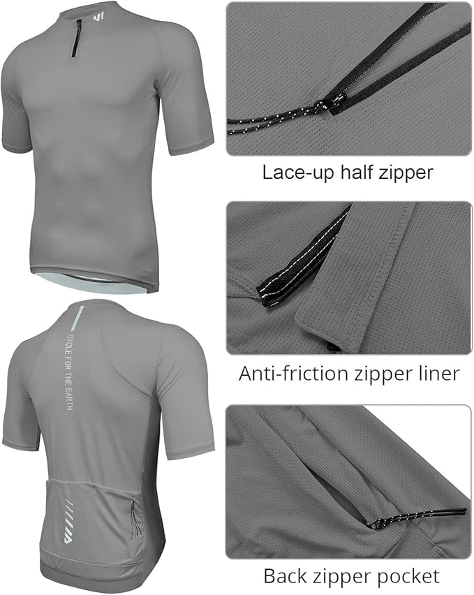 Wulibike Cycling Jersey Men Short Sleeve, Road Bike Shirts 1/4 Zipper with Pockets, Bicycle Clothing Breathable Quick Dry