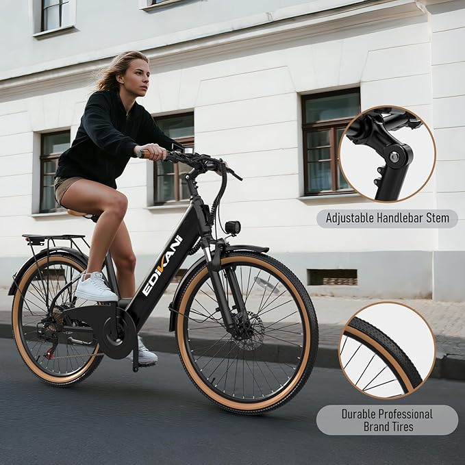 EDIKANI Electric Bike for Adults 25MPH 1500W Peak 26" Comfortable Step-Through Ebike with 48V Internal Battery Adjustable Stem Best Electric Bicycle for Women Commuter up to 70 Miles EDM02