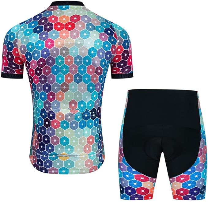 Men Cycling Jersey Set Cycle Short Sleeve Shirt and 3D Cushion Shorts Padded Suit Biking Top