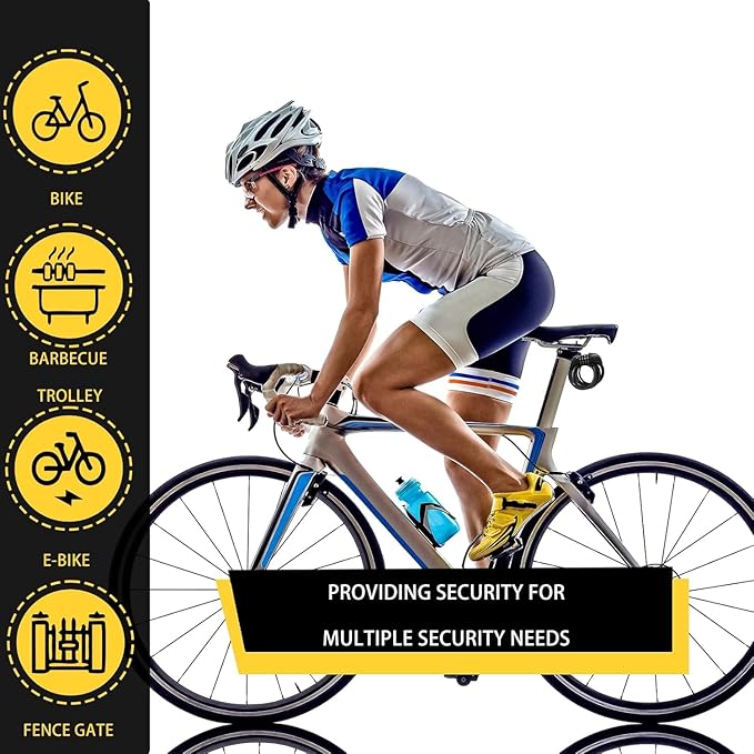 Bike Cable Lock 6FT Long, 4 Digit Resettable Combination Lock, Heavy Duty Steel Cable with Waterproof Vinyl Coating Anti Theft Security Lock for Road Bike E-Bike Scooter Fence Gate Toolbox