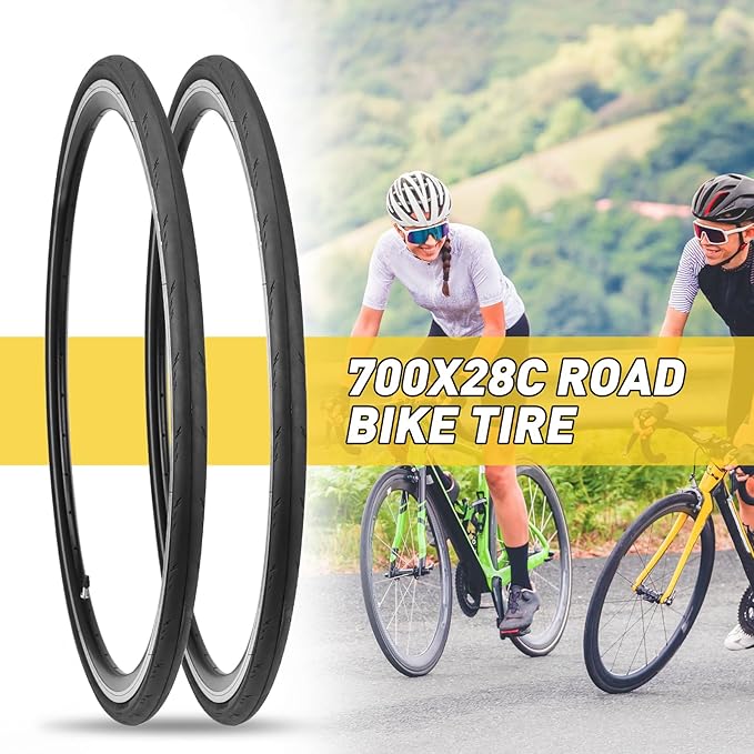 WEEROCK Two Pack 700C Road Bike Tire 700 X 25/700 X 28 Racing Bicycle Tire with 2 Pack Inner Tubes 45mm Presta Valve, Replace Bike Tyres, Black