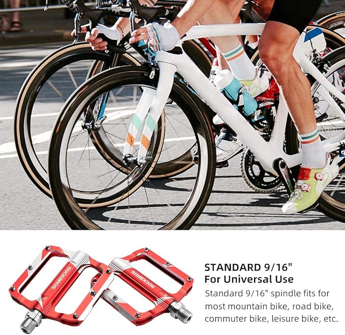 Rock BROS Mountain Bike Pedals Flat Bicycle MTB Pedals 9/16 Lightweight Road Bike Pedals Carbon Fiber Sealed Bearing Alloy Flat Pedals 1 Pair