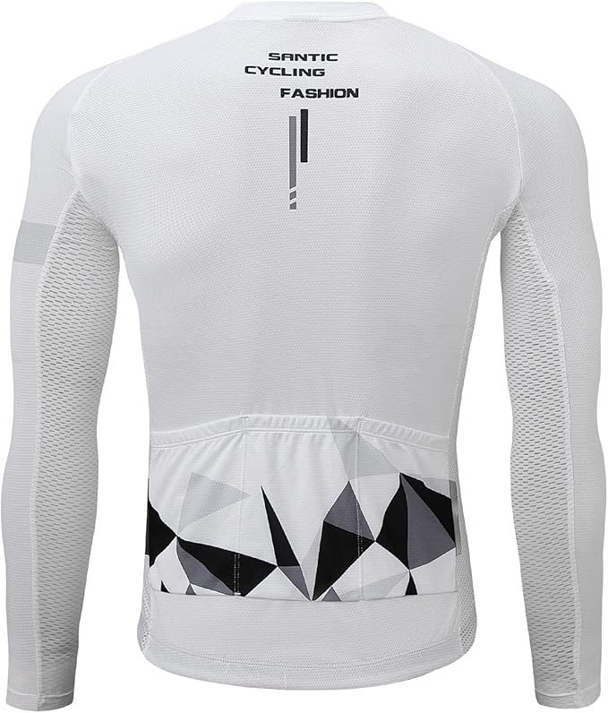 Santic Cycling Jersey Men's Long Sleeve Bike Reflective Full Zip Bicycle Shirts with Pockets
