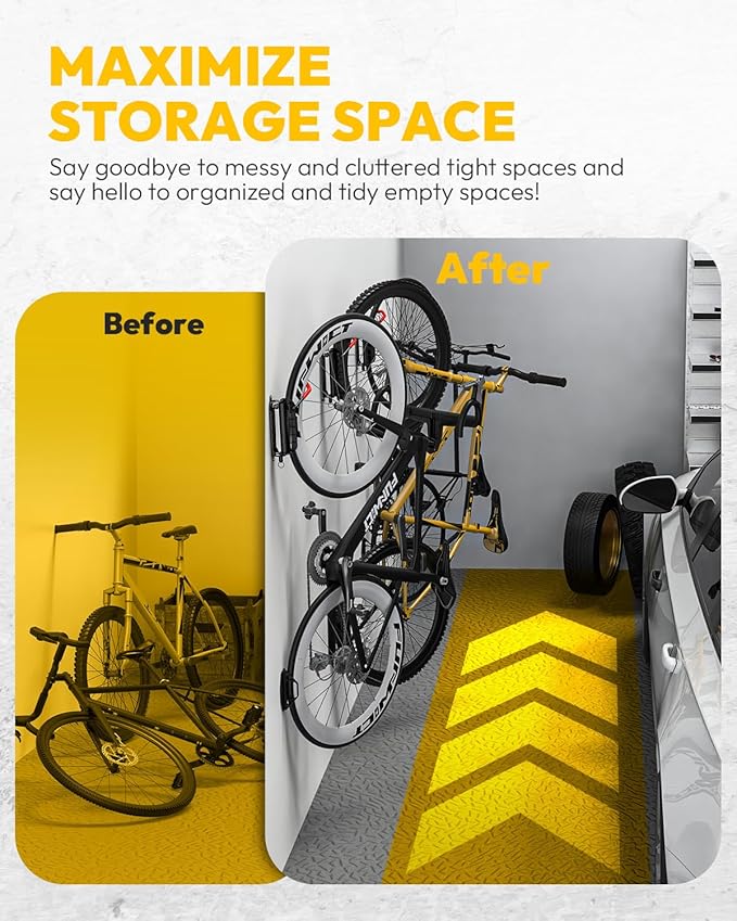 Swivel Bike Wall Mount Bike Rack Garage Organizer, Vertical Bike Hanger for Bicycle Rotating Wall Rack, Easy Installation with Wheel Hook (1 PACK)