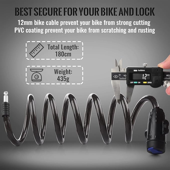 Diyife Bike Lock, [6ft/1.8m] Bike Cable Locks with 2 Keys, Weatherproof Heavy Duty Bicycle Lock Cable Anti-Theft Security Cable with Mounting Bracket for Ebike, Scooter, Motorcycle