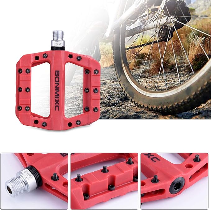 Mountain Bike Pedals Nylon Lightweight MTB Pedals Non-Slip Bicycle Pedals Large Platform Sealed Bearing 9/16” Thread