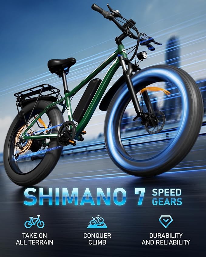 [UL Certified] Electric Bike for Adults with Peak 1500W Brushless Motor, 48V 15AH 35-60 Miles Battery Electric Bicycle, 26" Fat Tire Mountain Bike 28MPH 7 Speed Gears Ebike for Work,Off Road