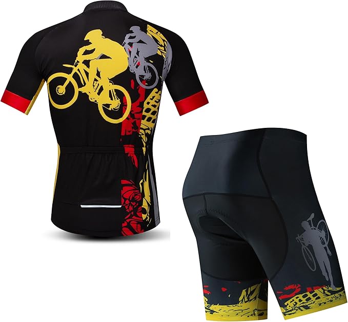 Hotlion Men's Cycling Jersey Sets Gel Pad Summer Bike Clothing Suit Breathable Bike Clothes with 3 Rear Pockets