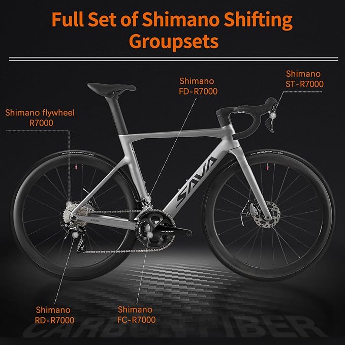 SAVADECK Carbon Road Bike, T800 Carbon Fiber Frame 700C Racing Bicycle with Shimano 105 R7000 22 Speed Groupset and Mechanical Disc Brake, Ultra-Light Carbon Bike