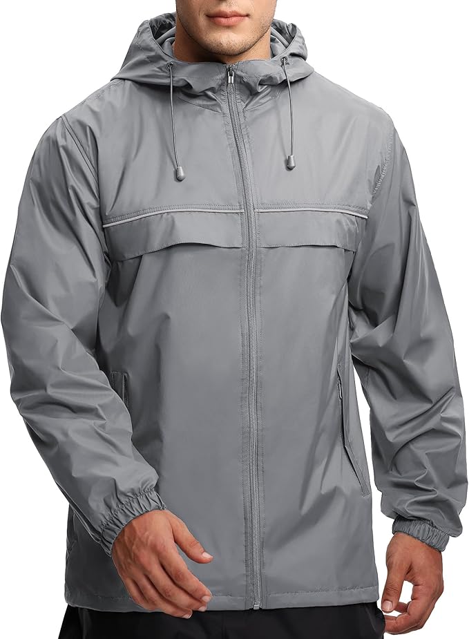 GEEK LIGHTING Rain Jacket Men Lightweight Waterproof Jackets Packable Windbreaker Hooded Raincoat for Golf Cycling Outdoor