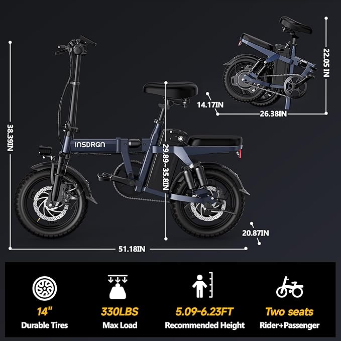 Folding Electric Bike for Adults Teens, Peak 1500W, 62 Miles PAS Range, 48V 16AH Removable Li Battery Ebike, 9 Shocks Full Suspension, 20 MPH Electric Bicycle, UL2849 Certified