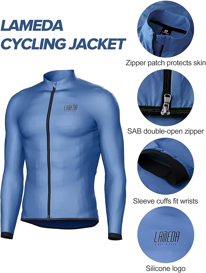 LAMEDA Cycling Jacket for Men Women, Windproof Lightweight Packable Cycling Windbreaker Bicycle Clothing Jacket