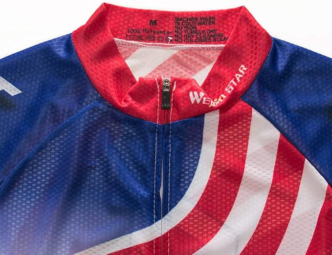 Cycling Jersey Short Sleeve USA Style Bike Tops with Pocket Reflective Stripe