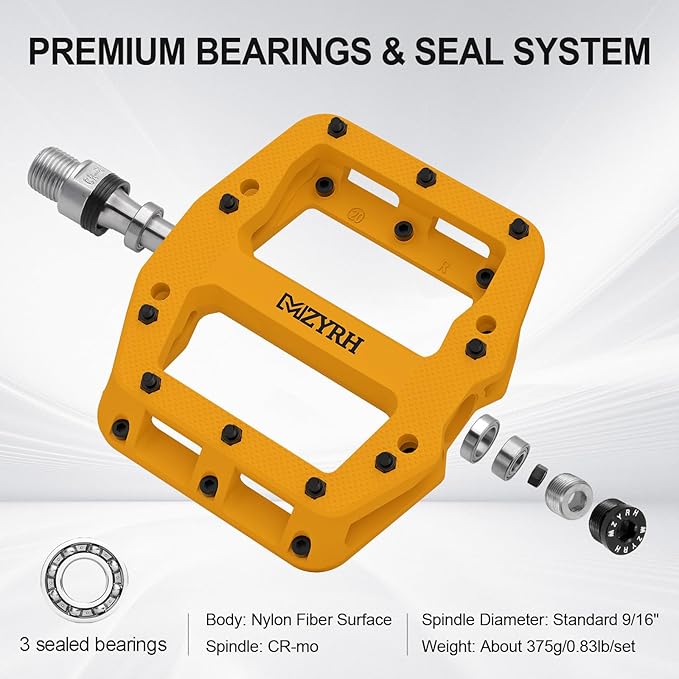 MZYRH Mountain Bike Pedals 9/16" 3 Sealed Bearings Lightweight Non-Slip Nylon Fiber Bicycle Platform Pedals for Road BMX MTB