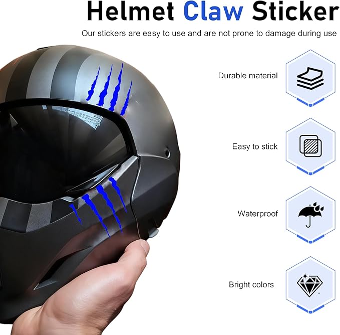 1 Set Motorcycle Helmet Stickers, Claw Scratch Design, Waterproof Reflective Decals for DIY Decoration, Universal for Most Helmets, Vehicles, Laptops (Blue)